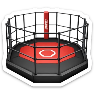 MMA cage arena object icon, octagon fighting cage with metal fence walls, padded corner posts, professional combat arena, 3D cartoon style, mobile game icon style, centered, clean background, no people, no text, no watermark
 sticker