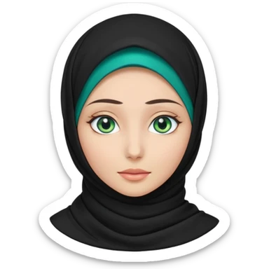a girl wearing a black hijab and has green and blue eyes with another model of a hijab like a hijab but it's showing the neck sticker