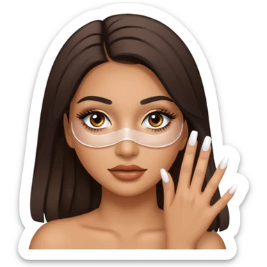 Baddie Latina emoji with fake lashes and white nails with white liquid covering her face sticker