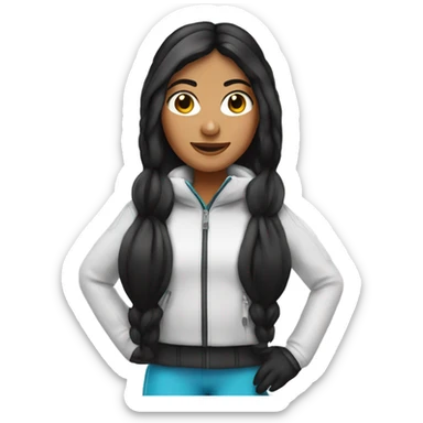 Tanned woman with long black hair as a ski girl sticker
