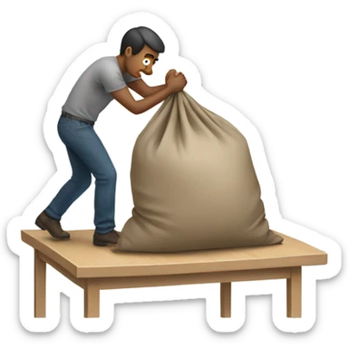 A man putting a heavy sack on a table sticker
