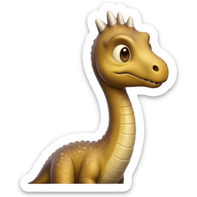Cinematic Noble Brachiosaurus Portrait Emoji, Poised and majestic, with a towering, elongated neck stretching gracefully from a robust, column-like body, a small, gentle head with curious eyes, and subtle, textured skin in earthy tones, Simplified yet sharply defined features, highly detailed, glowing with a soft, golden radiance, high shine, intelligent and serene, stylized with an air of prehistoric grandeur, focused and calm, soft glowing outline, capturing the essence of a watchful and confident Brachiosaurus that appears ready to gracefully emerge from the screen with effortless power! sticker