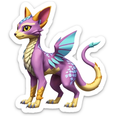 Colorful Meloetta-Spyro-Sphynx-Lykoi-Sergal-Renamon-Wargreymon-Pokémon-Digimon-Fakémon-fusion-hybrid-creature sticker