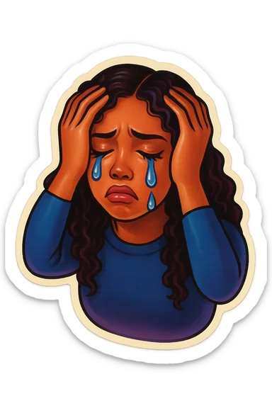 sad Tears rolling down face 
Mouth Pout
hands on head 
head down
 sticker