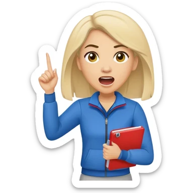 yelling female sport coach with coach wear(with LockIn written on it) and holding a notebook sticker