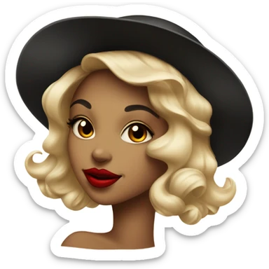 beautiful vintage girl in a hat black with red lipstick sticker