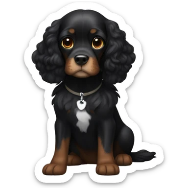 Small completely black king spaniel with black fur on his whole face and white stripe on chest sticker