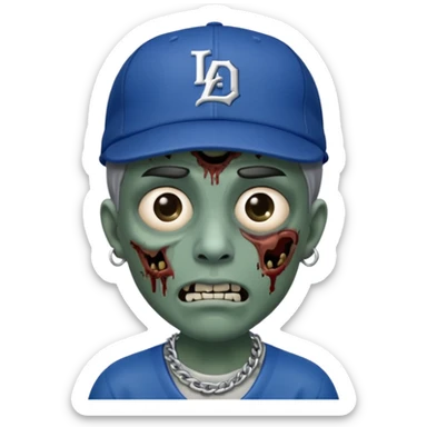 Zombie cerrando un ojo con gorra de los Dodgers y cadena de plata  sticker