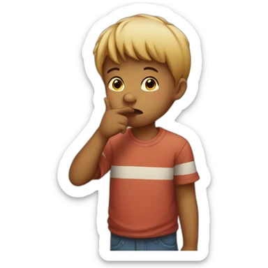 A boy with his finger in his mouth making the silence sign sticker