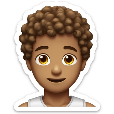 Curly haired boy with freckles and muscles and dreamy eyes eyes and hair are brown  sticker