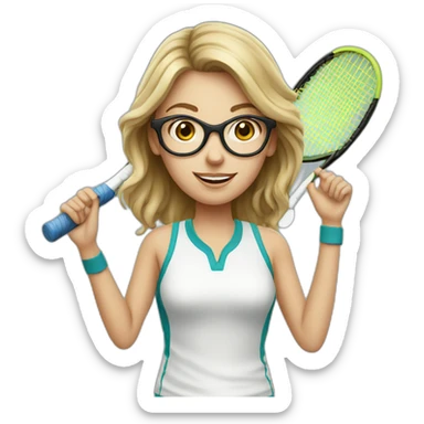 White girl with eyeglasses playing tennis sticker