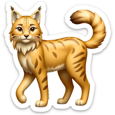 Cinematic-Lynx-Realistic-Full-Body-Standing-Emoji – Tail flicking slightly, head tilted dramatically, powerful yet sleek frame covered in soft golden-brown fur with faint spotting, long legs and large paws poised elegantly, simplified yet realistic focused features, highly detailed, glowing with an almost sarcastic glow. sticker