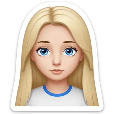 ragazza con capelli lunghi piastrati truccata con molto mascara, occhi azzurri e maglietta a maniche lunghe bianca  sticker