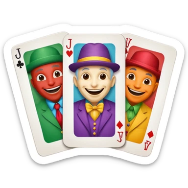3 poker cards, with crazy colorful human jolly jokers inside sticker
