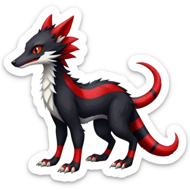 Cool Edgy Vernid-Sergal, Feral, Four Legs, Tail, Black fur, thin Red sharp stripes, Full body, LiLaiRa sticker