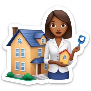 brown lady in real estate job with house sticker