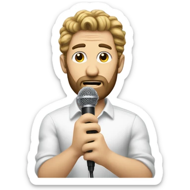 White man talking into a microphone, hairy arms sticker