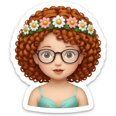 baby with big flower tiara dark ginger curly hair and glassess sticker