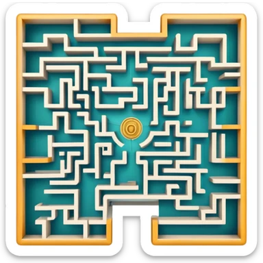 An icon showing an overhead view of a maze with doors on each side, leading to the finish line. The maze should be intricate, symbolizing the challenge of indoor and city-based escape rooms. The design conveys the thrill of navigating through twists and turns. transparent background sticker