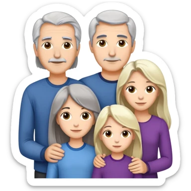 Family of five dad 65 grey hair mother 53 dark medium hair son 16 tall dark hair daughter and 15 blonde long hair daughter 11 long dark hair sticker