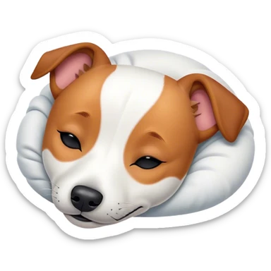 Meme-Worthy Cute Sleeping Jack Russell Terrier Portrait Emoji, Head and body resting peacefully with a contented smile, showcasing a compact, alert yet relaxed form with eyes gently closed in serene slumber, Simplified yet adorably endearing features, highly detailed, glowing with a soft, drowsy canine light, high shine, relaxed and utterly lovable, stylized with an air of playful laziness, soft glowing outline, capturing the essence of a sleeping Jack Russell Terrier that feels destined to become the next viral icon of adorable rest! sticker