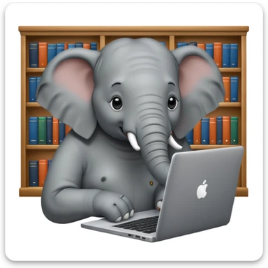 an elephant with a laptop in a library sticker