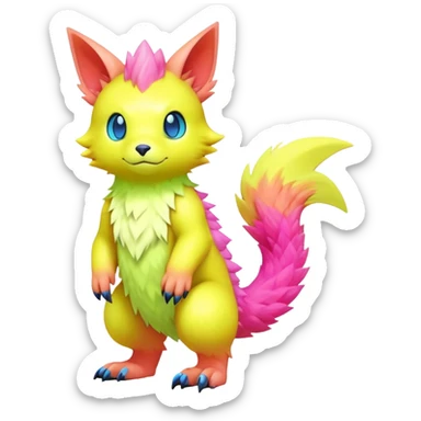 lush pastel-bright-vibrant warm-colored modern colorful neon-colored Fakémon-Digimon-Fionbri-Trico-creature (full body) sticker