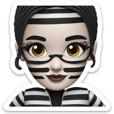 Bouclé Beauty Barbie, Wednesday Addams from academy, in dark-gray and black striped sticker
