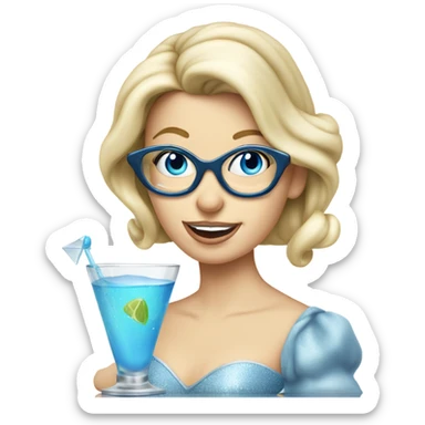 1990's Pale Cinderella with blue eyes wearing glasses drinking a cocktail  sticker