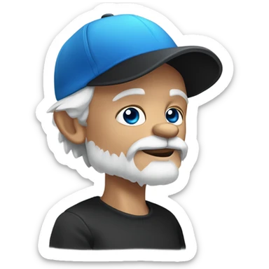 Old man with blue eyes goatee beard ball cap and cute black long fur Chihuahua sticker