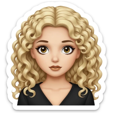 brunette with blonde strands, baddie, pretty makeup, black eyeliner, long and curly hair sticker