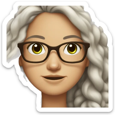 White girl with a dark brown long hair, green-brown eyes, and foxy glasses  sticker