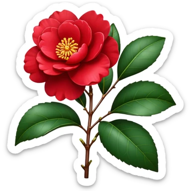 single Red Camellia, straight stem sticker