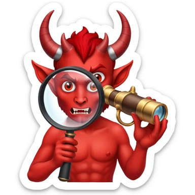 demon figure under magnifying spyglass sticker