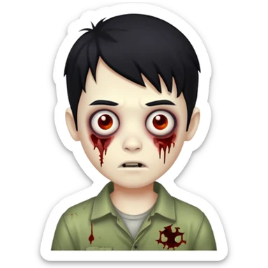 boy zombie with black hair, cute and spooky sticker