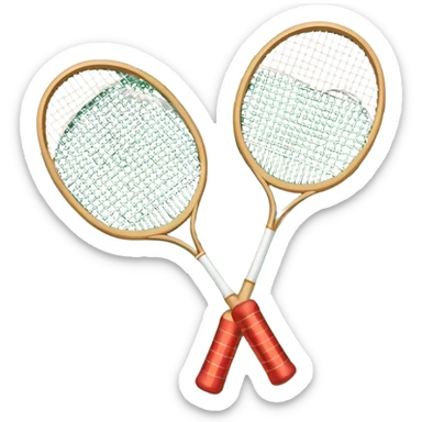 Two crossed badminton rackets with a shuttlecock resting in between, set against the faint outline of a badminton court. The image highlights the tools of the sport, with a subtle emphasis on the court's net and boundaries, symbolizing competition and skill. sticker