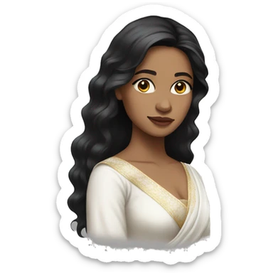 Light skin ;Black long hair wearing white saree sticker