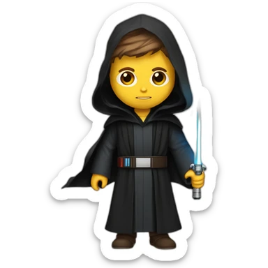 Dark side anakin skywalker (yellow-red eyes) (brown hooded robe) (portrait, front facing) (blue lightsaber) sticker