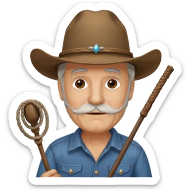 Give this emoji 🤠 a whip make it an old white guy with a whip  sticker