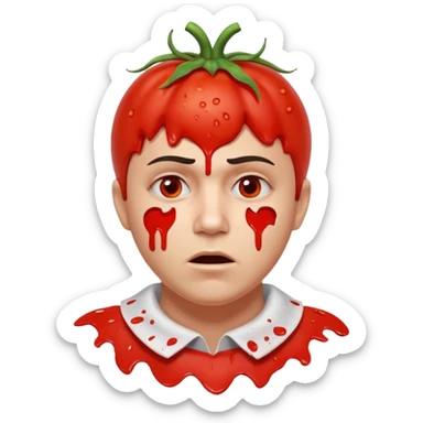 failed stage performer portrait, head and shoulders only, tomato splatters on face, embarrassed expression, torn theater costume collar, dramatic stage makeup, comedy tragedy vibe, 3D cartoon, mobile game icon style, clean background, no text, no watermark
 sticker