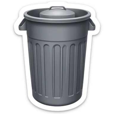 A simple trash can emoji with a rectangular or cylindrical shape, an open or closed lid, and a neutral color like gray or silver. The design is minimalistic with no extra details sticker