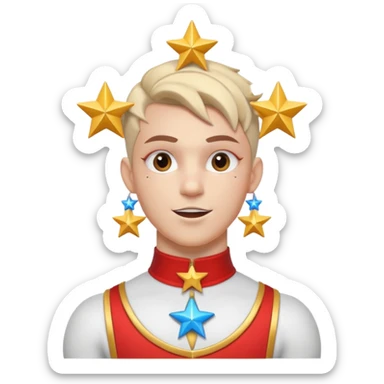 circus acrobat portrait, head and shoulders only, sporty costume collar, energetic expression, star accessories, 3D cartoon, mobile game icon style, clean background, no text, no watermark
 sticker