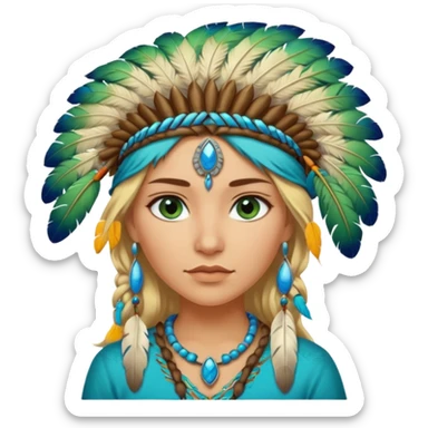 can you make a native American emoji with blonde highlights in her hair and blue green eyes sticker