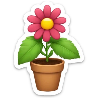 Potted plant with flower on leaf sticker