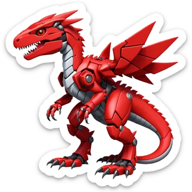 Cool Edgy Futuristic Red Digimon-Fakemon-Guilmon-Velociraptor-Dragon-Mecha full body sticker