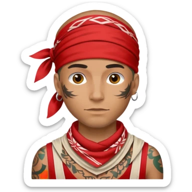 a human with bandana and tattoo sticker