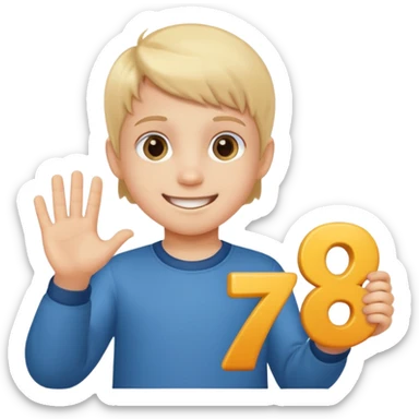 A Lil kid holding 6 7 on sticker