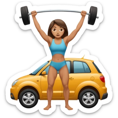 Barefoot woman lifting up a car with her hands sticker