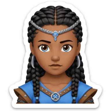Viking female brown skin slave with blue eyes and black braids hair  sticker