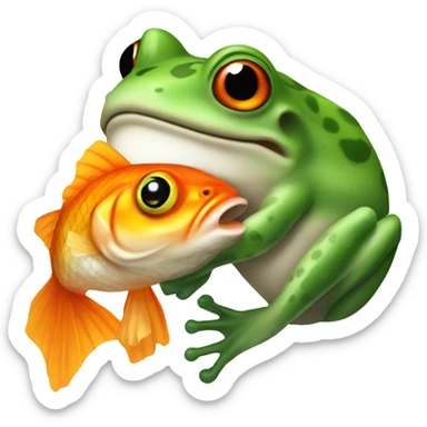 A frog eating a goldfish with wolf ears sticker